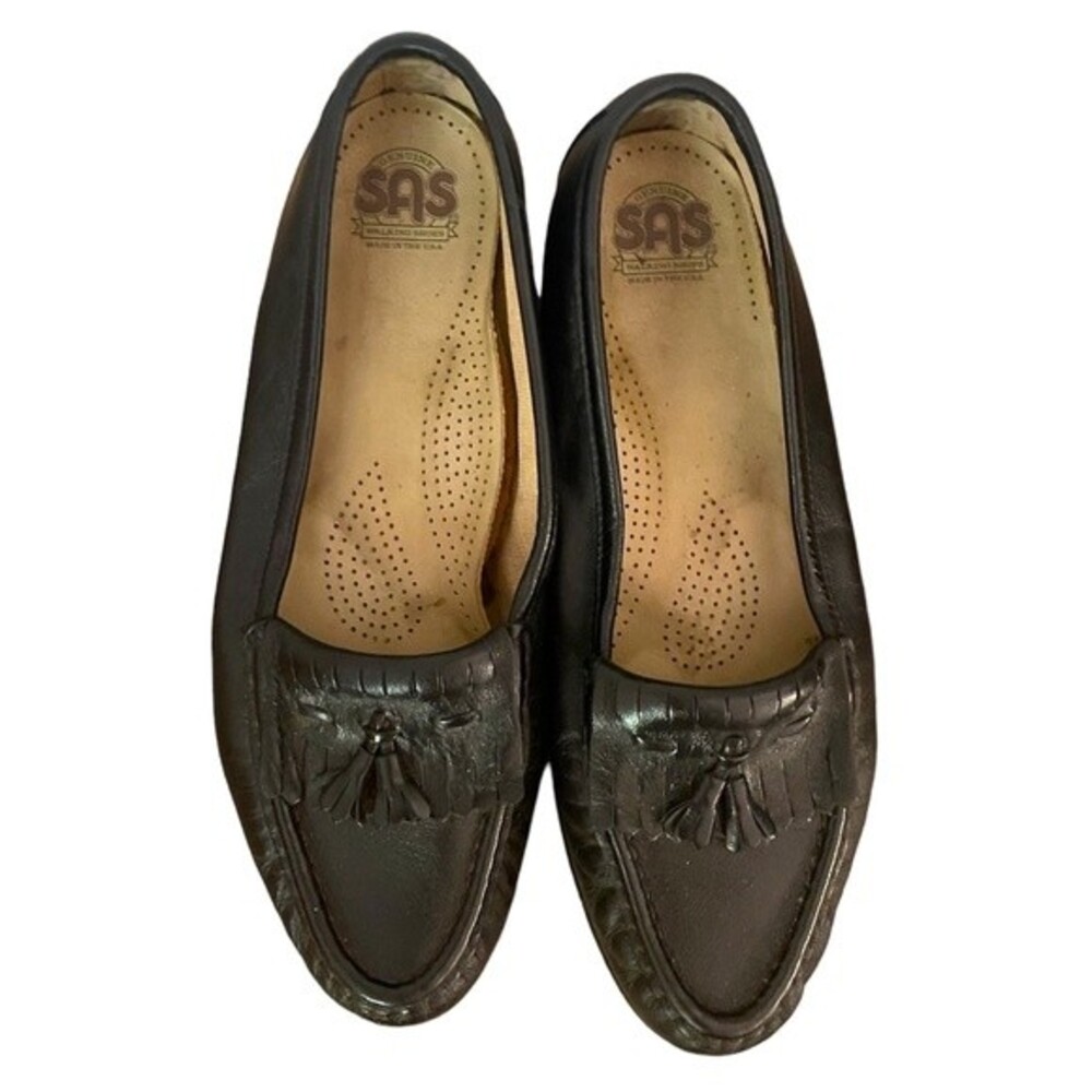 SAS shoes black leather tassel comfort loafers Women's 7.5 made in USA